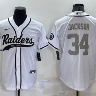 Men's Las Vegas Raiders #34 Bo Jackson White Grey Cool Base Stitched Baseball Jersey