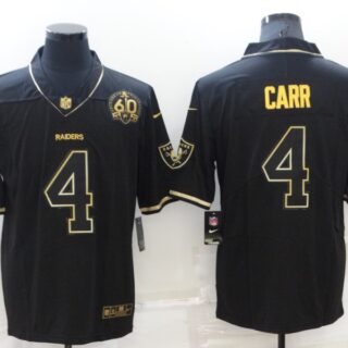 Men's Las Vegas Raiders #4 Derek Carr Black Gold With 60th Anniversary Patch Vapor Limited Stitched Jersey