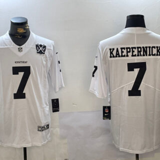 Men's Las Vegas Raiders #7 Colin Kaepernick White With 65th Anniversary Patch Vapor Limited Stitched Football Jersey