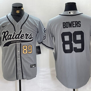 Men's Las Vegas Raiders #89 Brock Bowers Grey Cool Base Stitched Baseball Jerseys