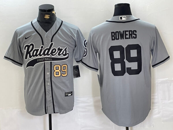 Men's Las Vegas Raiders #89 Brock Bowers Grey Cool Base Stitched Baseball Jerseys
