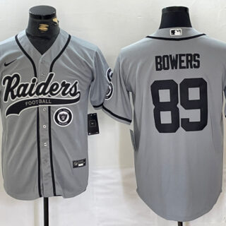 Men's Las Vegas Raiders #89 Brock Bowers Grey Cool Base Stitched Baseball Jerseys