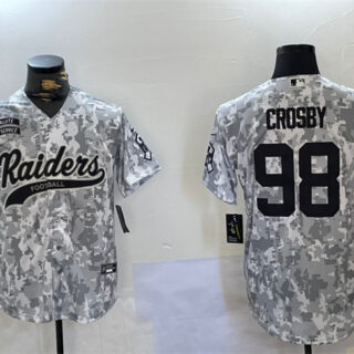 Men's Las Vegas Raiders #98 Maxx Crosby 2024 Arctic Camo Salute To Service Stitched Baseball Jersey
