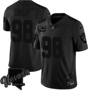 Men's Las Vegas Raiders #98 Maxx Crosby Balck 3-Star C Patch Vapor Untouchable Stitched Football Jersey