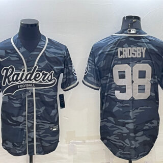 Men's Las Vegas Raiders #98 Maxx Crosby Grey Camo With Patch Cool Base Stitched Baseball Jersey