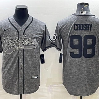 Men's Las Vegas Raiders #98 Maxx Crosby Grey With Patch Cool Base Stitched Baseball Jersey