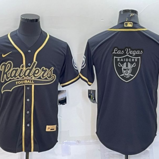 Men's Las Vegas Raiders Black Gold Team Big Logo With Patch Cool Base Stitched Baseball Jersey