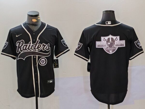 Men's Las Vegas Raiders Black Team Big Logo With Patch Cool Base Stitched Baseball Jerseys