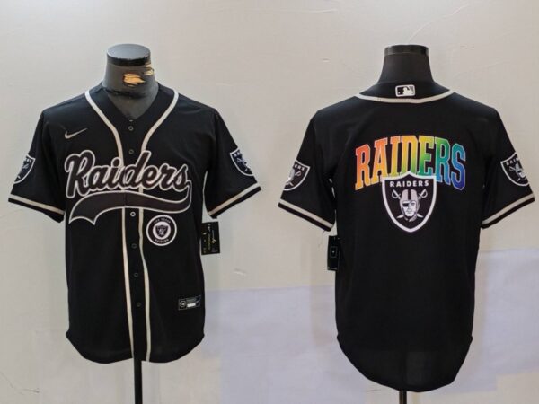 Men's Las Vegas Raiders Black Team Big Logo With Patch Cool Base Stitched Baseball Jerseys