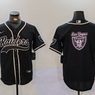 Men's Las Vegas Raiders Black Team Big Logo With Patch Cool Base Stitched Baseball Jerseys
