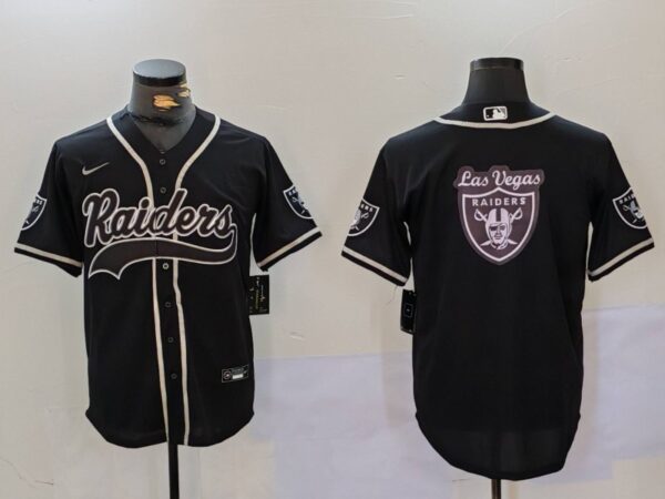 Men's Las Vegas Raiders Black Team Big Logo With Patch Cool Base Stitched Baseball Jerseys