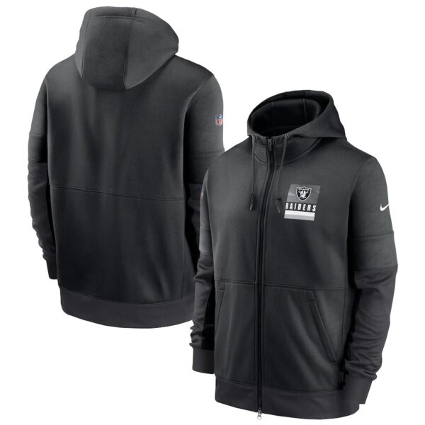 Men's Las Vegas Raiders New 2020 Nike Gray Black Fan Gear Mascot Performance Full Zip Hoodie