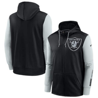 Men's Las Vegas Raiders Nike Black Silver Fan Gear Mascot Performance Full-Zip Hoodie