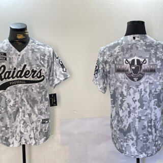 Men's Las Vegas Raiders Team Big Logo 2024 Arctic Camo Salute To Service Stitched Baseball Jerseys