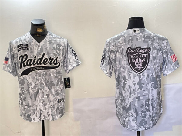 Men's Las Vegas Raiders Team Big Logo 2024 Arctic Camo Salute To Service Stitched Baseball Jerseys