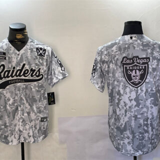 Men's Las Vegas Raiders Team Big Logo 2024 Arctic Camo Salute To Service With 65th Anniversary Patch Stitched Baseball Jersey
