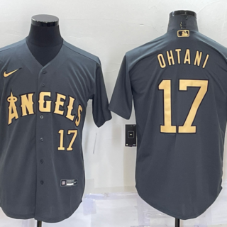 Men's Los Angeles Angels #17 Shohei Ohtani 2022 All-Star Charcoal Cool Base Stitched Jersey