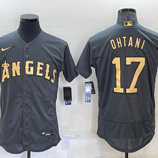 Men's Los Angeles Angels #17 Shohei Ohtani 2022 All-Star Charcoal Flex Base Stitched Jersey
