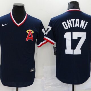 Men's Los Angeles Angels #17 Shohei Ohtani Navy Blue Throwback Cooperstown Collection Stitched MLB Nike Jersey