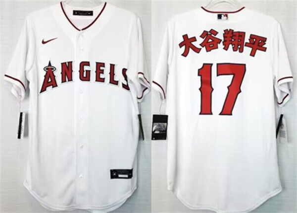 Men's Los Angeles Angels #17 u5927u8c37u7fd4u5e73 White Cool Base Stitched Jersey