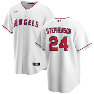 Men's Los Angeles Angels #24 Robert Stephenson White Cool Base Stitched Baseball Jersey