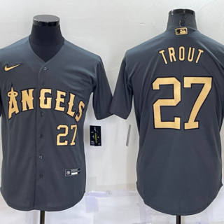 Men's Los Angeles Angels #27 Mike Trout 2022 All-Star Charcoal Cool Base Stitched Jersey