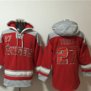 Men's Los Angeles Angels #27 Mike Trout Red Ageless Must-Have Lace-Up Pullover Hoodie