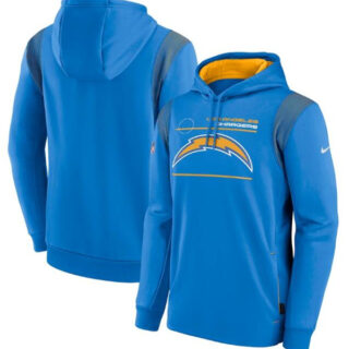 Men's Los Angeles Chargers 2021 Powder Blue Sideline Logo Performance Pullover Hoodie
