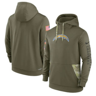 Men's Los Angeles Chargers 2022 Olive Salute To Service Therma Performance Pullover Hoodie