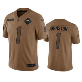 Men's Los Angeles Chargers #1 Quentin Johnston 2023 Brown Salute To Service Limited Stitched Jersey