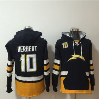 Men's Los Angeles Chargers #10 Justin Herbert Black Ageless Must-Have Lace-Up Pullover Hoodie