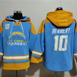 Men's Los Angeles Chargers #10 Justin Herbert Blue Ageless Must-Have Lace-Up Pullover Hoodie