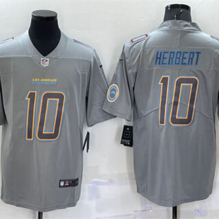 Men's Los Angeles Chargers #10 Justin Herbert Grey With Patch Atmosphere Fashion Stitched Jersey