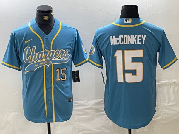 Men's Los Angeles Chargers #15 Ladd McConkey Blue Cool Base Stitched Baseball Jerseys