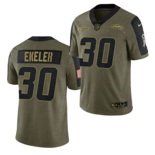 Men's Los Angeles Chargers #30 Austin Ekeler 2021 Olive Salute To Service Limited Stitched Jersey