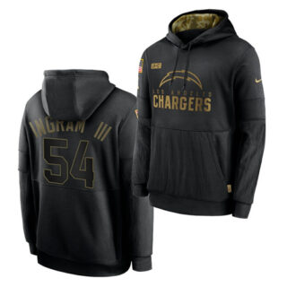 Men's Los Angeles Chargers #54 Melvin Ingram III 2020 Salute To Service Black Sideline Performance Pullover HoodieMen's Hoodie