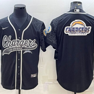 Men's Los Angeles Chargers Black Reflective Team Big Logo With Patch Cool Base Stitched Baseball Jersey