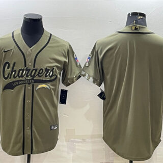 Men's Los Angeles Chargers Blank Olive Salute To Service Cool Base Stitched Baseball Jersey