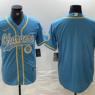 Men's Los Angeles Chargers Blue Cool Base Stitched Baseball Jersey