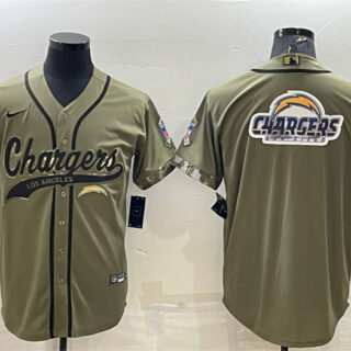 Men's Los Angeles Chargers Olive Salute To Service Team Big Logo Cool Base Stitched Baseball Jersey