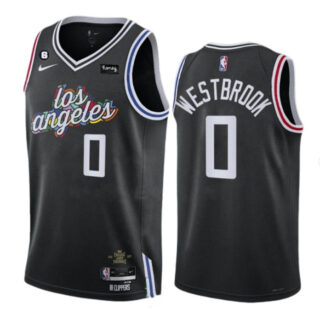 Men's Los Angeles Clippers #0 Russell Westbrook Black 2022 23 City Edition With NO.6 Patch Stitched Jersey