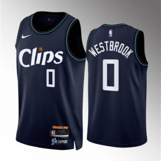 Men's Los Angeles Clippers #0 Russell Westbrook Navy 2023 24 City Edition Stitched Jersey