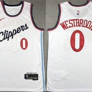 Men's Los Angeles Clippers #0 Russell Westbrook White Stitched Jersey