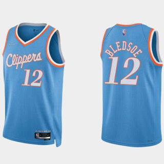 Men's Los Angeles Clippers #12 Eric Bledsoe 2021 22 Blue 75th Anniversary City Edition Stitched Basketball Jersey