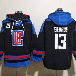 Men's Los Angeles Clippers #13 Paul George Black Blue Lace-Up Pullover Hoodie