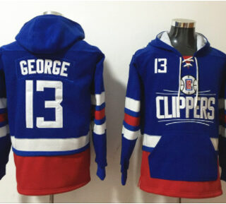 Men's Los Angeles Clippers #13 Paul George Blue Lace-Up Pullover Hoodie