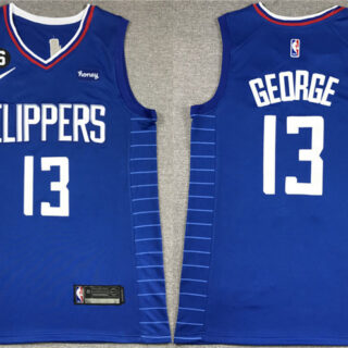 Men's Los Angeles Clippers #13 Paul George Royal With NO.6 Patch Stitched Jersey