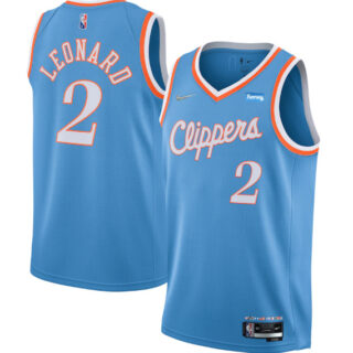 Men's Los Angeles Clippers #2 Kawhi Leonard 2021 22 City Edition Light Blue 75th Anniversary Stitched Basketball Jersey