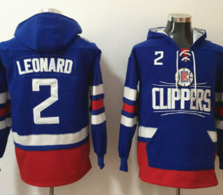 Men's Los Angeles Clippers #2 Kawhi Leonard Blue Lace-Up Pullover Hoodie