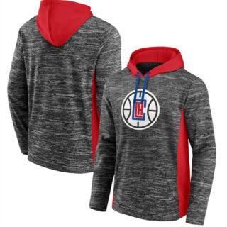 Men's Los Angeles Clippers Heathered Charcoal Red Instant Replay Color Block Pullover Hoodie